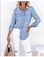 preiswerte Bluse-Damen Bluse Hemd Blau Glatt Taste Tasche Langarm Täglich Wochenende Strassenmode Casual Hemdkragen Standard Denim S