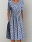 cheap Print Dresses-Women&#039;s Casual Dress Midi Dress Blue Short Sleeve Floral Ruched Spring Summer Crew Neck Basic 2023 S M L XL XXL 3XL