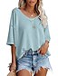 cheap Women&#039;s Clothing-2022 amazon summer new v-neck doll sleeve waffle knit loose solid color short sleeve t-shirt top women&#039;s