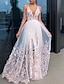 billiga Balklänningar-a-line aftonklänning festklänning blommig klänning hemkomst bröllop gäst golvlängd kortärmad v-ringad tyll med draperingar 2024