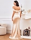 cheap Wedding Guest Dresses-Mermaid / Trumpet Prom Dresses Minimalist Dress Wedding Guest Prom Floor Length Sleeveless Off Shoulder Bridesmaid Dress Satin with Ruched Slit 2024