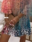 billige Kjoler med trykt mønster-kvinners en linje kjole kort minikjole regnbue 3/4 lengde ermetrykk fargeblokk rynket trykk vårsommer v-hals elegant moderne 2023 3xl