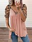 cheap Women&#039;s Blouses &amp; Shirts-Women&#039;s Blouse Shirt Eyelet top Pink Khaki Gray Leopard Patchwork Zipper Short Sleeve Daily Weekend Basic Streetwear V Neck Regular S / Cut Out / Print