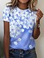 cheap Tees &amp; T Shirts-Women&#039;s Casual Holiday Weekend T shirt Tee Floral Painting Short Sleeve Floral Round Neck Print Basic Tops Blue Purple Pink S / 3D Print