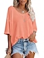 cheap Women&#039;s Clothing-2022 amazon summer new v-neck doll sleeve waffle knit loose solid color short sleeve t-shirt top women&#039;s