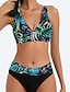 preiswerte Bikini-Sets-Damen Normal Badeanzug Bikinis 2 Stück Bademode Rückenfrei 2 teilig Push-Up Hosen Sexy Print Farbverlauf Blatt V-Wire Ausschnitt Urlaub Stilvoll Badeanzüge