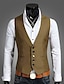 cheap Men&#039;s Vest-Men&#039;s Vest Waistcoat Wedding Work 1920s Smart Casual Polyester Solid Colored Slim Black Navy Blue Brown Vest