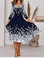 cheap Casual Dresses-Women&#039;s A Line Dress Midi Dress Navy Blue 3/4 Length Sleeve Print Ruched Print Spring Summer V Neck Casual Sexy 2022 S M L XL XXL 3XL