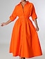 halpa design paitamekot-naisten rento mekko keinu mekko pitkä mekko maxi mekko sininen keltainen oranssi pitkähihainen puhdas väri tasku talvi syksy syksy paita kaulus talvimekko viikonloppu syksy mekko löysä istuvuus 2023
