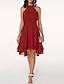 cheap Cocktail Dresses-A-Line Flirty Empire Engagement Cocktail Party Dress Halter Neck V Back Sleeveless Knee Length Chiffon with Sleek Tier 2022