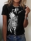 cheap Tees &amp; T Shirts-Women&#039;s T shirt Tee Black Print Zebra Casual Weekend Short Sleeve Round Neck Basic Regular Painting S