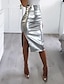 cheap Midi Skirts-Women&#039;s Skirt Midi Faux Leather Pencil Bodycon Silver Black Skirts Split Fashion Casual Daily Weekend Summer S M L