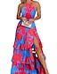 Χαμηλού Κόστους Print Φορέματα-γυναικείο φόρεμα swing μάξι μακρύ φόρεμα μπλε αμάνικο τύπωμα αφηρημένο με στρώσεις σπαστό κρύο ώμο άνοιξη καλοκαιρινό καπίστρι λαιμό κρύο ώμο εξατομικευμένες κομψές διακοπές 2023 s m l xl xxl / 3d