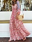 cheap Print Dresses-Women&#039;s Floral Ruched Print V Neck Maxi long Dress Daily 3/4 Length Sleeve Fall Winter