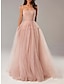 cheap Wedding Guest Dresses-A-Line Prom Dresses Elegant Dress Wedding Guest Floor Length Sleeveless Spaghetti Strap Tulle with Pleats Ruffles 2022