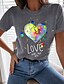 cheap Tees &amp; T Shirts-Women&#039;s T shirt Tee Heart Text Casual Valentine Weekend Painting Short Sleeve T shirt Tee Round Neck Print Basic Essential Black Blue Gray S