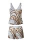 cheap Tankinis-Women&#039;s Swimwear Tankini 2 Piece Normal Swimsuit Print Color Block High Waisted Gray V Wire Padded Bathing Suits Vacation Sexy Sports / Strap / New / Strap