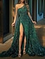 cheap Prom Dresses-Mermaid Red Green Dress Prom Dresses Emerald Green Dress Wedding Guest Prom Sweep / Brush Train Short Sleeve One Shoulder Sequined with Sequin 2024
