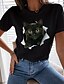 cheap Tees &amp; T Shirts-Women&#039;s T shirt Tee Cat 3D Casual Weekend 3D Cat Painting Short Sleeve T shirt Tee Round Neck Print Basic Essential White Black S / 3D Print