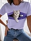 cheap Women&#039;s Tops-Women&#039;s Casual Weekend T shirt Tee 3D Cat Painting Short Sleeve Cat 3D Round Neck Print Basic Tops Green White Blue S / 3D Print