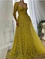 cheap Wedding Guest Dresses-A-Line Minimalist Vintage Wedding Guest Prom Dress Square Neck Long Sleeve Sweep / Brush Train Tulle with Beading Pure Color 2022