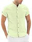 cheap Men&#039;s Casual Shirts-Men&#039;s Collared Shirt Solid Color Stand Collar Street Casual Button-Down Short Sleeve Tops Casual Fashion Streetwear Cool Blue White Light Green Summer Collared Shirt
