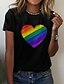 お買い得  レディースＴシャツ-女性用 Tシャツ コットン コットン１００％ ハート 虹色 カジュアル バレンタイン 週末 プリント ブラック 半袖 ベーシック ラウンドネック