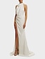 cheap Evening Dresses-Sheath / Column Prom Dresses Elegant Dress Prom Court Train Sleeveless Halter Neck Fall Wedding Guest Satin with Slit Pure Color 2024