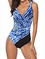 cheap One-piece swimsuits-Women&#039;s Swimwear One Piece Monokini trikini Normal Swimsuit Color Block Waves Blue Padded V Wire Bathing Suits Sports Vacation Sexy