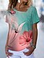 cheap Tees &amp; T Shirts-Women&#039;s T shirt Floral Theme Butterfly Painting Floral Butterfly V Neck Print Basic Tops Green / 3D Print