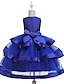 cheap Dresses-Kids Little Girls&#039; Dress Solid Colored Flower Tulle Dress Wedding Birthday Patchwork Bow Blue Pink Wine Midi Sleeveless Princess Cute Dresses Children&#039;s Day Fall Spring Slim 3-10 Years