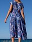 cheap Print Dresses-Women&#039;s Swing Dress Boho Dress Midi Dress Dark Blue Short Sleeve Floral Pocket Spring Summer Crew Neck Vacation Weekend Loose Fit 2023 S M L XL 2XL 3XL