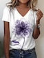 cheap Women&#039;s T-shirts-Women&#039;s T shirt Tee Green Blue Purple Floral Print Short Sleeve Casual Holiday Basic V Neck Regular Floral Painting S