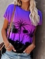 billige T-shirts til kvinde-Dame T-shirt Planter Trykt mønster Afslappet Ferie I-byen-tøj Hawaiiansk Basale Ferie Kortærmet Rund hals Lilla