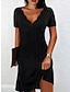 voordelige effen jurken-Dames Zwarte jurk Casual jurk Ruche Geschulpte nek Mini-jurk Stijlvol Basic Dagelijks Afspraakje Korte mouw Zomer Lente