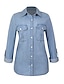preiswerte Bluse-Damen Bluse Hemd Blau Glatt Taste Tasche Langarm Täglich Wochenende Strassenmode Casual Hemdkragen Standard Denim S