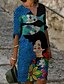 cheap Casual Dresses-Women&#039;s Casual Dress A Line Dress Knee Length Dress Blue Purple Yellow 3/4 Length Sleeve Floral Patchwork Print Fall Spring V Neck Stylish Elegant Casual Butterfly Sleeve Loose 2022 S M L XL XXL 3XL