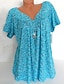 ieftine Bluze simple pentru femei-Pentru femei Mărime Plus Tricou Floral Zilnic Vacanță Ieșire Imprimeu Mâneci tip Dolman Negru Manșon scurt Șic Stradă În V Vară Primăvară