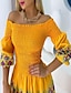 halpa Kuvioidut mekot-naisten vapaa-ajan mekko pitkä mekko maxi mekko keltainen puolihihainen kukka tilkkutäkki syksy kevät syksy olkapäältä moderni viikonloppu hoikka 2023 s m l xl xxl