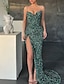 cheap Prom Dresses-Mermaid / Trumpet Prom Dresses Sparkle &amp; Shine Dress Red Green Dress Wedding Guest Sweep / Brush Train Sleeveless V Neck Sequined with Sequin Slit 2024