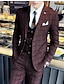 cheap Suits-Black Burgundy Gray Men&#039;s Fall Wedding 3 Piece Plaid Checkered Tailored Fit Single Breasted Two-buttons 2024
