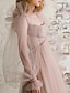 cheap Evening Dresses-A-Line Evening Gown Elegant Dress Engagement Formal Evening Sweep / Brush Train Long Sleeve Scoop Neck Tulle with Pleats Ruched 2024