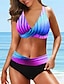 billiga Bikiniset-Dam Plusstorlekar Badkläder Bikini 2 st Baddräkt Öppen rygg Hög midja Nyans Gradientfärg V-hals Tropisk Tryck upp Baddräkter