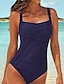 cheap One-Pieces-Women&#039;s Swimwear Normal One Piece Monokini Bathing Suits Swimsuit Solid Color Tummy Control Slim Black Wine Navy Blue Scoop Neck Padded Bathing Suits Vintage Sweet Sports / Strap / New / Padded Bras