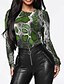 cheap Bodysuits-Women&#039;s Bodysuit Print Print Crew Neck Sexy Street Going out Regular Fit Long Sleeve Green Blue Purple S M L Spring