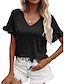 cheap Women&#039;s Clothing-2022 cross-border european and american women&#039;s clothing amazon spring and summer new products solid color v-neck short-sleeved pullover loose casual t-shirt top