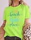 Χαμηλού Κόστους Γυναικεία T-Shirts-Γυναικεία Μπλουζάκι Πράσινο του τριφυλλιού Κίτρινο Φούξια ωκεανός Στάμπα Κοντομάνικο Causal Σαββατοκύριακο Βασικό Στρογγυλή Λαιμόκοψη Κανονικό Βαμβάκι The Beach Is My Happy Place Ζωγραφιά Τ