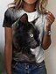 cheap Tees &amp; T Shirts-Women&#039;s T shirt Tee Cat 3D Casual Weekend 3D Cat Painting Short Sleeve T shirt Tee Round Neck Print Basic Essential Black S / 3D Print