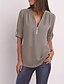 cheap Women-Women&#039;s Blouse Shirt Zipper Basic Daily Plain T-shirt Sleeve V Neck Summer Regular White Black Pink Grey Dark Blue
