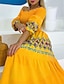 cheap Print Dresses-Women&#039;s Casual Dress Long Dress Maxi Dress Yellow Half Sleeve Floral Patchwork Fall Spring Autumn Off Shoulder Modern Weekend Slim 2023 S M L XL XXL